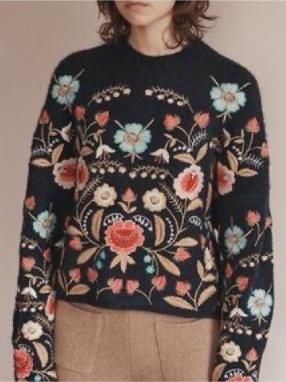 Aratta Silent Journey Embroidered Floral Crewneck Sweater Navy Blue Small - Picture 9 of 9